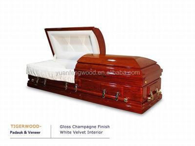 China TIGERWOOD style american mahogany casket and china factory glass casket for sale