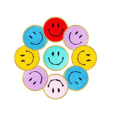 China Cute Viable Smile Face Iron On Patches Applique Embroidery Patches Adhesive Chenille Patch for sale