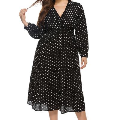 China Loose large size women's V-neck sleeve polka dot dress new autumn and winter washable fashion European and American long for sale