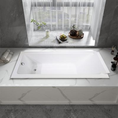 China Contemporary Glossy White Acrylic Alcove Embedded Drop-in Bathtub Apron-Front Soaking Tub With Drain And Overflow Holes for sale