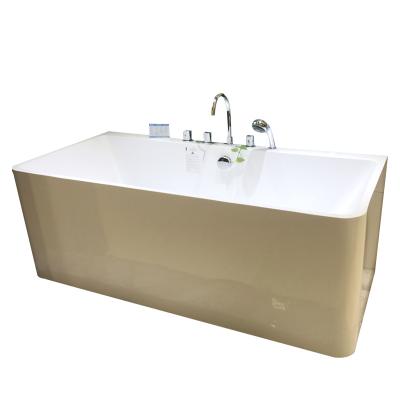 China Hot Selling Large Natural White Adult Acrylic Freestanding Three Side Skirted Bathtub Contemporary Soaking Tub With Overflow And Drain for sale