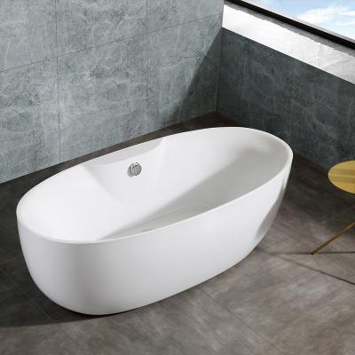 China Modern Embedded White Acrylic Freestanding Deep Soaking Bathtub Center Drain Oval Polished Non-Whirlpool Massage Bath for sale