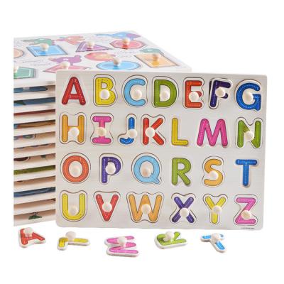 China Wholesale Kids Wooden Knowledge Early Educational Custom ABC Wooden Learning Alphabet Peg Puzzles for sale