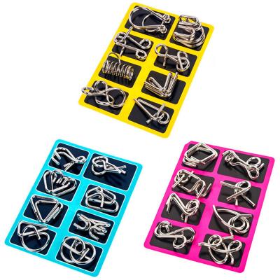 China Cartoon Toy 8PCS/Set Metal Jigsaw IQ Wire Brain Teaser Game Metal Wire Puzzle For Kids Adults for sale