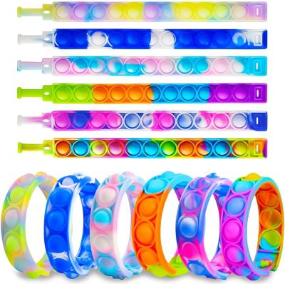 China Anxiety Relief Stress Reliever 6 Pcs Squeeze Pop Bubble Wiggle Bulk Bracelet Toy Press Silicone Bracelets Stress Relief Finger Wristband For Kids Adults for sale