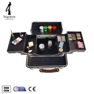 China 2020 Colorful Fashion Double Open Make Up Case Aluminum Cosmetic Compartment Case for sale