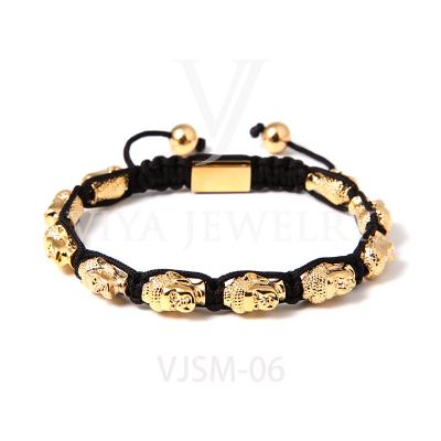 China Free Shipping DHL Viya Jewelry Gold Stainless Steel Budda Beads Bracelet Stainless Steel Budda Beads Bracelet With Black Nylon Rope for sale