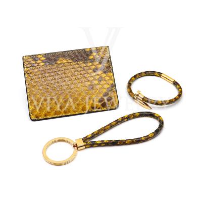 China Fashion Genuine Leather Strap Genuine Leather Casual/Sporty Stylish Card Holder Python Key Chain Set for sale