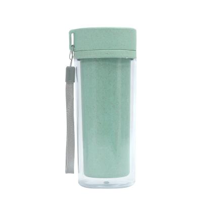 China Wheat Straw Plastic Double-Layer Portable Outdoor Travel Sports Viable Simple And Reusable Water Bottle for sale