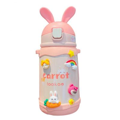 China Diy Rabbit Stickers Kids Girl Stainless Steel PORTABLE Silicone Portable Cute Sleeve Outdoor Travel Straw Thermos for sale