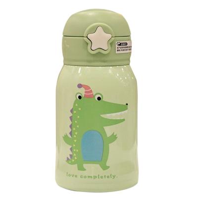 China Portable 500Ml Cup Holder Cartoon Baby Stainless Steel Portable School Outdoor With Lid Straw Thermos Flask for sale