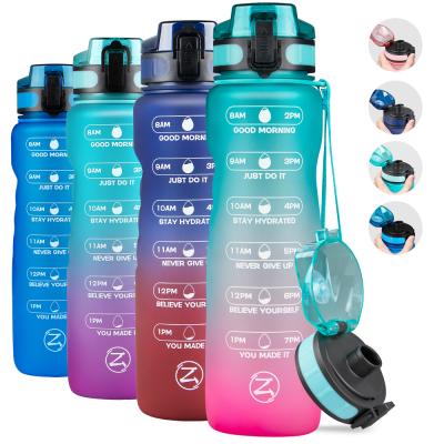 China Sustainable Ready to Ship 32oz Sports Water Bottle with Drinking Time Motivational Marker Reusable Tritan with Filter for Gym and Outdoor for sale