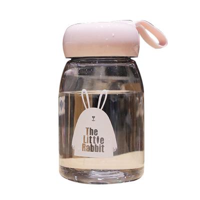 China Outdoor Primary School Children Viable Portable Transparent Glass Belly Cup Large Rope Travel Water Bottle for sale