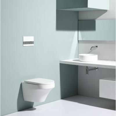 China Professional Quiet Design 4.5L Rimless P-trap Ceramic Hidden Cistern Wall Hung Toilet for sale