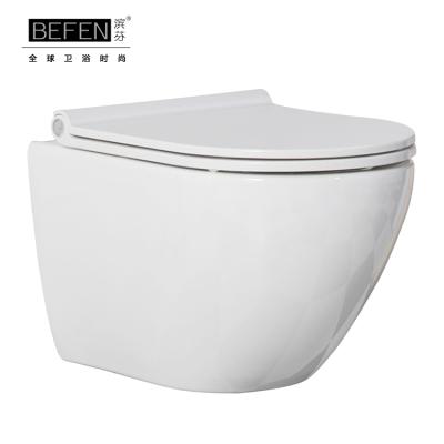 China Concealed White Rimless Round Ceramic Toilet Bowl Bathroom Wc Cistern Wall Mounted Toilet for sale