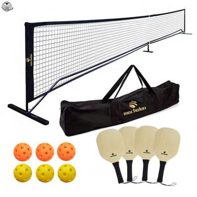 China Portable & Play Anytime Anywhere Customized Portable Pickleball Net Classic Pickleball Wooden Pickleball Paddle Game Package Set for sale