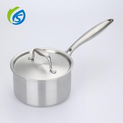 China Factory Direct Sale OEM 304 Triple Stainless Steel Kitchen Cookware Sustainable Milk Pan Binaural Straight Body Saucepan for sale