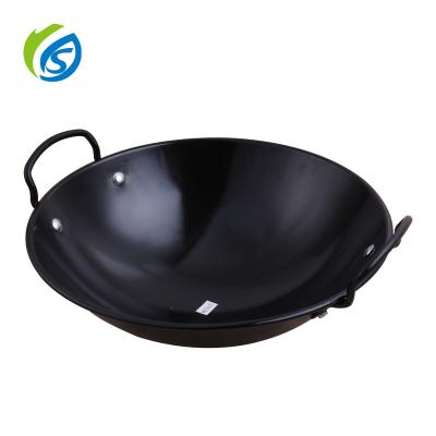 China Viable Jiashida manufacturer 0.6mm direct enamel cast iron wok pan with double ears for sale