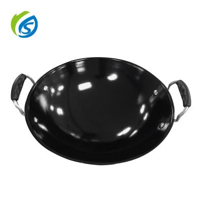 China Jiashida sustainable kitchen wok pan non-stick enamel cast iron wok with double ears for sale