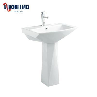 China Bathoom modern ceramic diamound sink floor standing two piece pedestal washbasin for sale