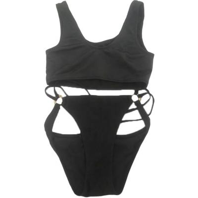 China Breathable Black Bikini Two Piece Swimwear Hollow Out Swimwear Women for sale