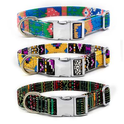 China Wonderful Viable Outdoor Bohemian Style Canvas Dog Collar Pet White All-Metallic Button Collar for sale