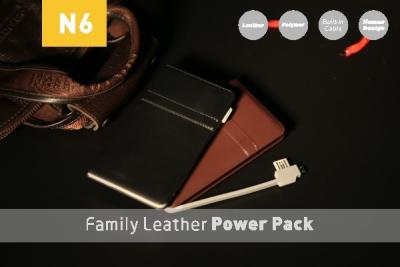 China Durable Leather Look Portable USB Power Bank With Li-Polymer 6000mah Capacity for sale