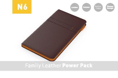 China Leather Style 6000mAh Slim Power Bank Built In Usb Output And Micro Input Cable for sale