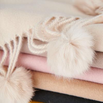 China No Gutter 2022 New Fashion Solid Color Pompom Keep Warm Cashmere Shawls Women Scarf for sale