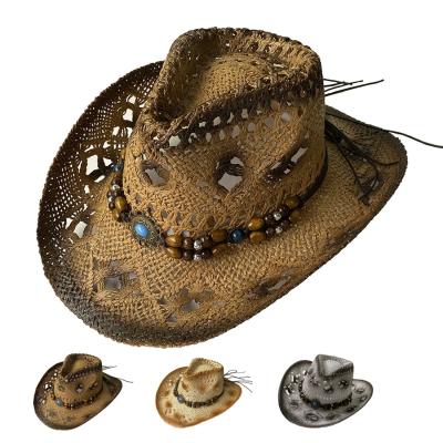 China Image Maker Western Panama Cowboy Straw Hat Men Women Beach Hat for sale