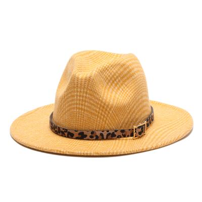 China 2021 New Fashionable Hats Stylish Elegant Picture Lattice Leopard Belt Accessories Women Fedora for sale