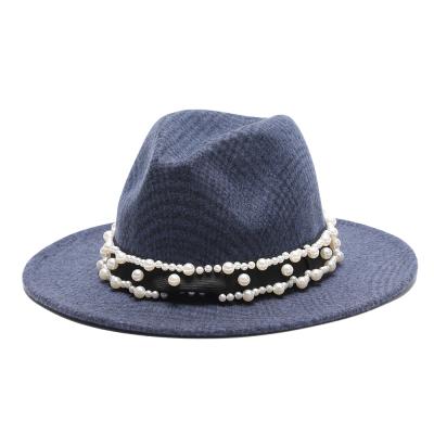 China Women 2021 Fedora Hats Fashion Image Ladies Party Label Fedora Hats With Pearls for sale