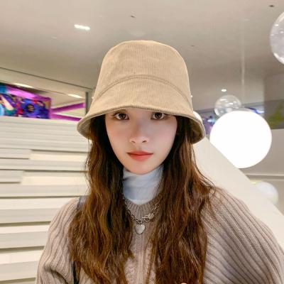 China 2021 Plush Women's Solid Color Patterns New Winter Warm Designer Corduroy Bucket Hat for sale