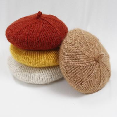 China Autumn Winter New Products Fashion 2021 plush knitted solid color leisure beret hat for woman for sale