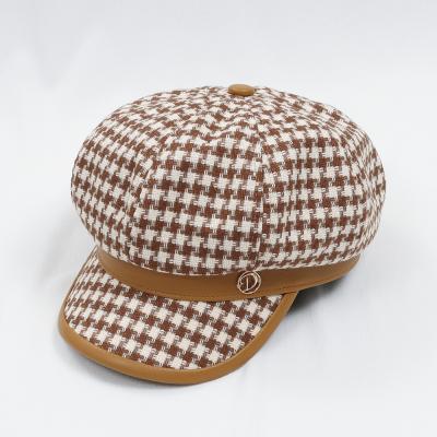 China 2021 New Fashion Vintage Plush Houndstooth Brim Women Girls French Beret Hat for sale