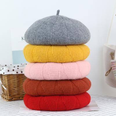 China Wholesale 2021 New Plush Stripes Winter Casual Cute Warm Pure Color Knitted Berets for sale