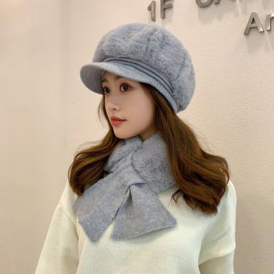 China 2021 Custom Made Character Autumn Winter Wholesale Solid Color Scarf Warm Suit Women Beret for sale