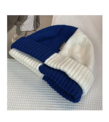 China 2021 Autumn Winter New Fashion COMMON Color Matching Plaid Custom Knitted Beanie Hat for sale