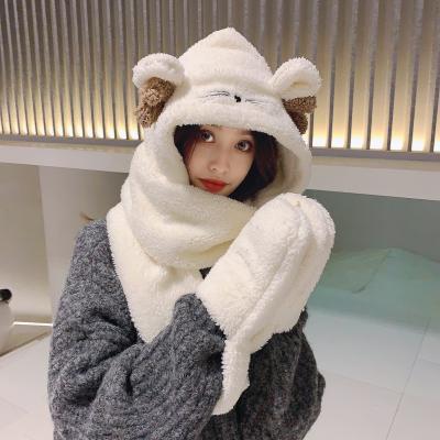 China COMMON 2021 Wholesale Cute Cat Embroidery Warm Winter Hat and Scarf and Gloves for sale