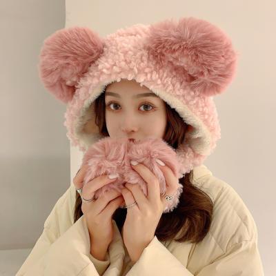 China Wholesale 2021 New Design COMMON Big Bear Ears Furry Hair Hats Pompom Decoration For Women Winter for sale