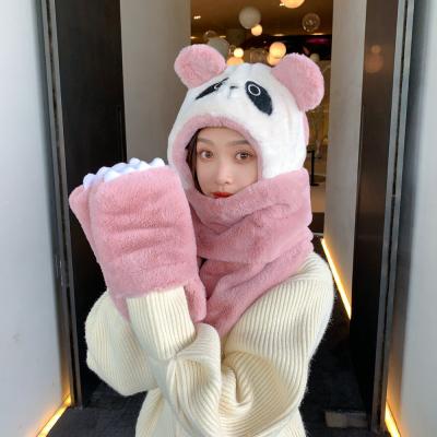 China 2021 Wholesale JOINT Parity Winter Cute One-piece Warm Hat Panda Style Funny Bib Gloves for sale