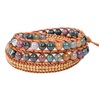 China BOHEMIA Charm Leather Wrap Bracelets Love Stone Crystal Beads Jewelry Women Fashion Multilayer Handmade for sale