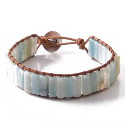 China Vintage Amazonite Charm Bohemian Bohemian Wrap Cuff Bangles Simple Leather Beaded Boho Jewelry Drop Shipping Bracelets for sale