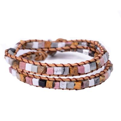 China BOHEMIA Amazon Top Selling Agate Gemstone Gemstone Friendship Bracelet Handmade Yoga Bohemian Leather Wrap Adjustable Jewelry for sale