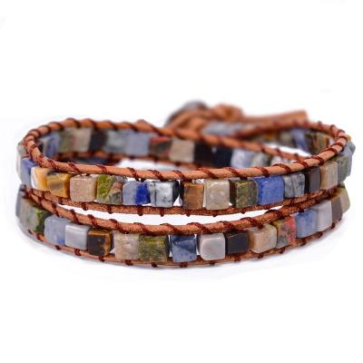 China Toppik Accessiories FASHION New Natural Stones Agate Beads Wrap Gemstone Bracelet Bangles Men Leather Jewelry for sale