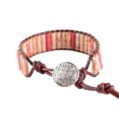 China Hot Selling Bohemia Handmade Charm Bracelets Natural Stone Beads Jewelry Multi Color Leather Wrap Gift for sale