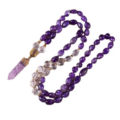 China TRENDY Boho Women's Fashion Jewelry Natural Amethyst Stones Bohemia Pendant Necklace for sale