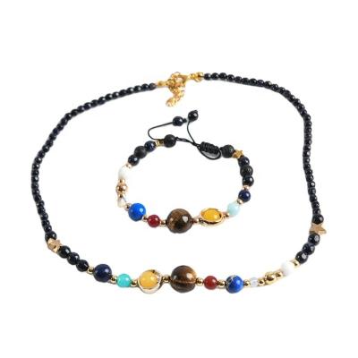 China TRENDY Classic Galaxy Eight Planets Solar System Design Charm Jewelry Sets Natural Stone Beads Necklace Bracelets For Women Men for sale