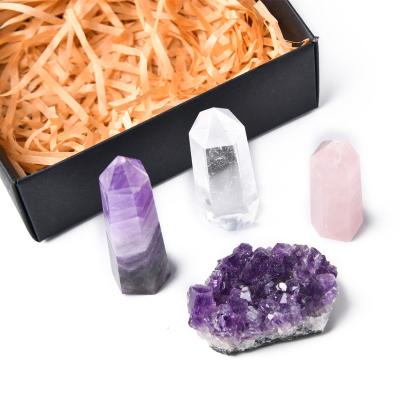 China China 4 Pcs Healing Clear Crystal Stones Gemstones Crystal Set Rose Quartz Amethyst Crystals and Healing Stones for sale