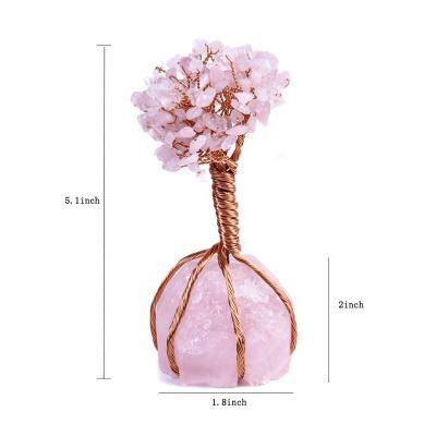 China Natural Rose Quartz Bonsai Money Tree Desktop Decoration Money Tree Feng Shui Ornament Home Office of Life for sale